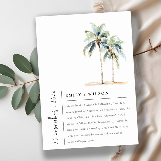 Invitación Moda Palm Trees Mínimos Ensayos Tropicales Cena (Subido por el creador)