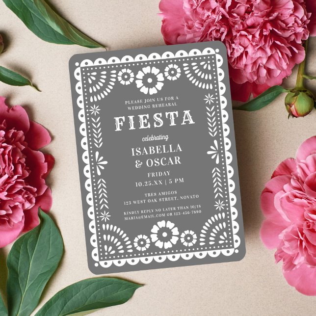 Invitación Moda Papel gris Picado Boda Ensayo Cena (Subido por el creador)