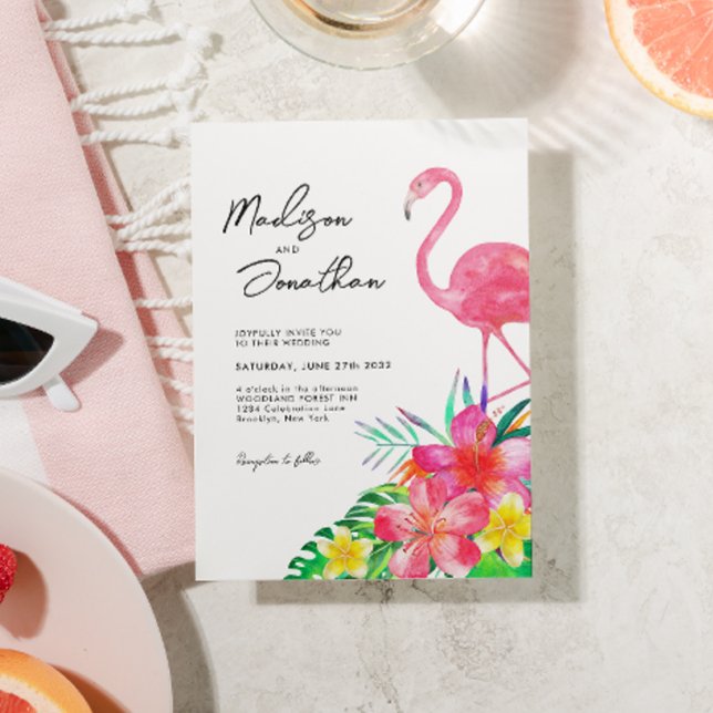 Invitación Moda Paraíso tropical floral Boda Flamingo (Subido por el creador)