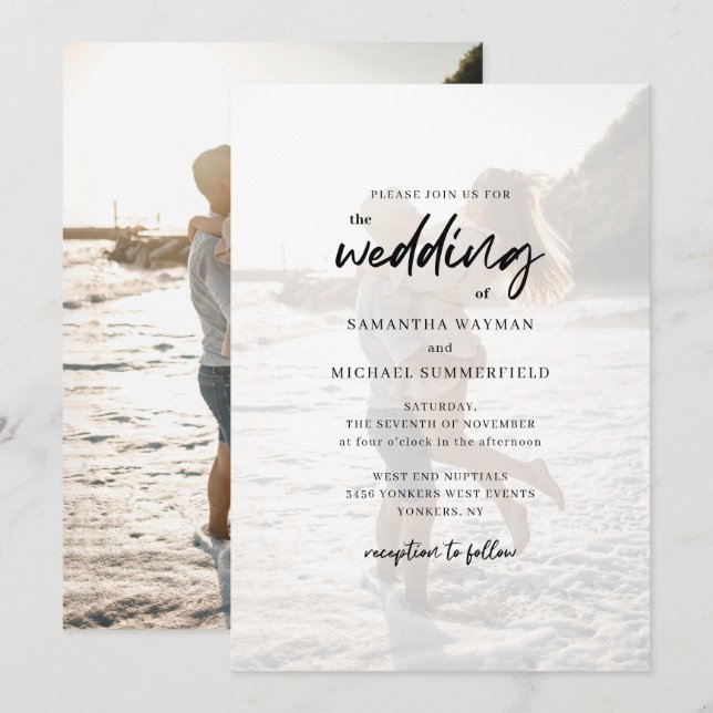 Invitación Moda Parejas Modernas Foto Boda de guión (Anverso / Reverso)
