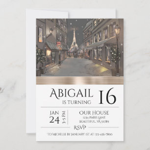 Invitación Moda Paris Eiffel Tower Gold Cumpleaños de moda