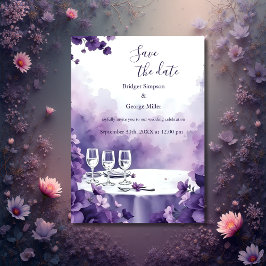 Invitación Moda París y Boda Purple Floral a salvo la fecha