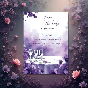 Invitación Moda París y Boda Purple Floral a salvo la fecha