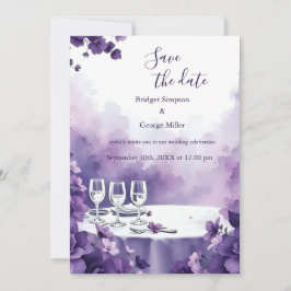 Invitación Moda París y Boda Purple Floral a salvo la fecha