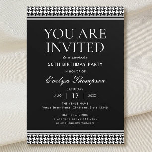 Invitación Moda Partido de Cumpleaños Sorpresa 50 negro y bla