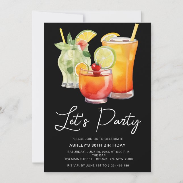 Invitación Moda Pastel Cocktail Fiesta Cumpleaños (Anverso)