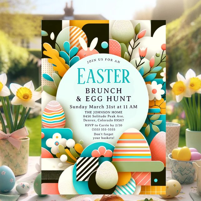 Invitación Moda Pastel Moderno Brunch & Egg Hunt (Modern Easter Brunch & Egg Hunt Invitation)