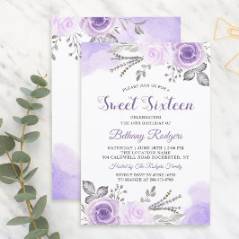 Invitación Moda Pastel Morado Rosa Jardín Dulce 16 Cumpleaños