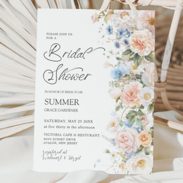 Invitación Moda Pastel Rubor Floral Azul Blanco Ducha de novi (Subido por el creador)