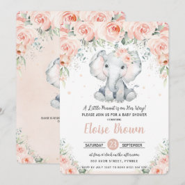 Invitación Moda Pastel Rubor Floral Elephant Baby Shower