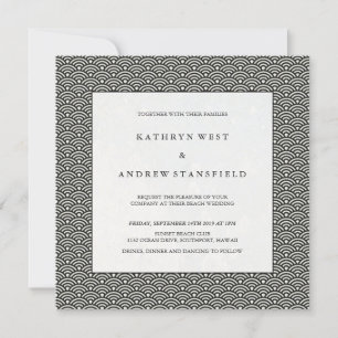 Invitación Moda Patrón de onda blanca y negra Boda formal