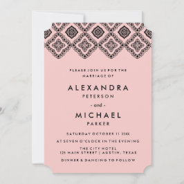 Invitación Moda Patrón oriental rosa suave y Boda negro