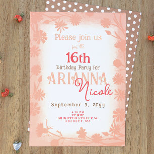 Invitación Moda Peach Beige Flowers Polka Dots Fiesta de cump