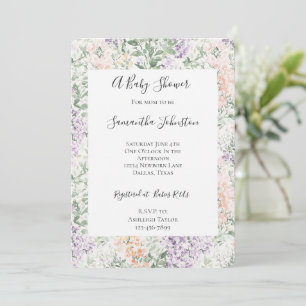 Invitación Moda Peach Lilac Lavender Floral Baby Shower