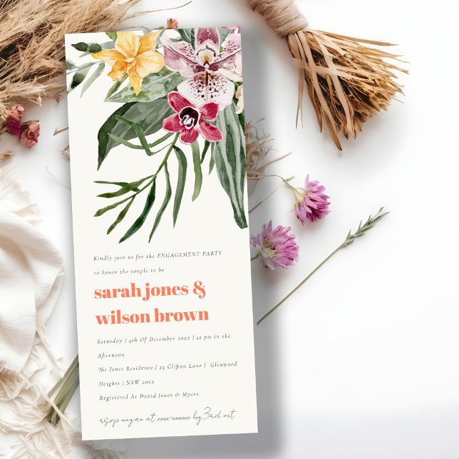 Invitación Moda Peach Rubor Boho Compromiso Floral Tropical (Subido por el creador)