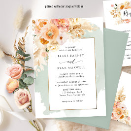 Invitación Moda Peach, Rubor, Champagne, Boda Sage Floral