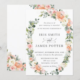 Invitación Moda Peach Rubor Ivory Floral Leafy Boda