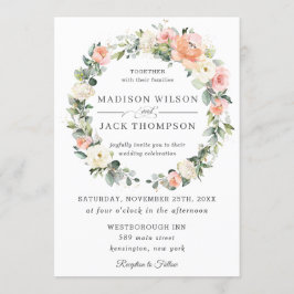 Invitación Moda Peach Rubor Marfil Boda de guirnaldas florale