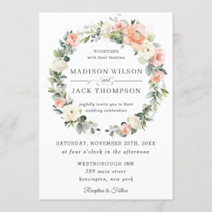 Invitación Moda Peach Rubor Marfil White Floral Boda
