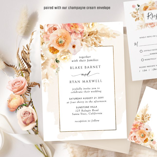 Invitación Moda Peach Rubor y Champagne Boda Floral (Subido por el creador)