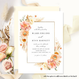 Invitación Moda Peach y Boda floral amarillo pálido