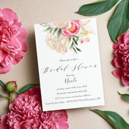 Invitación Moda Peonies oro Flores Boda Bridal Shower