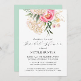 Invitación Moda Peonies oro Flores VIRTUAL Bridal Shower