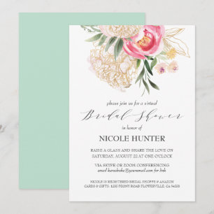 Invitación Moda Peonies oro Flores VIRTUAL Bridal Shower
