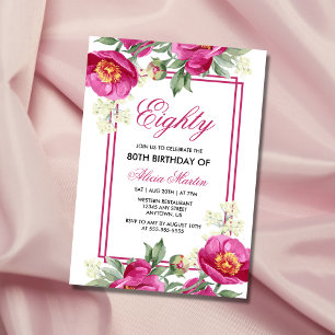 Invitación Moda Peony Pink Floral Greenery 80th Birthday