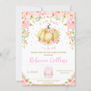 Invitación Moda Pequeña Calabaza Chica Floral Rosa Baby Showe