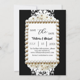 Invitación Moda Perla de Damask en blanco y negro