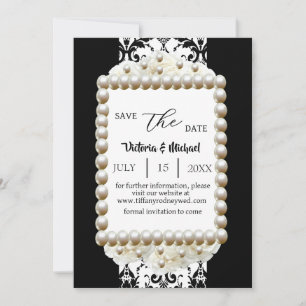 Invitación Moda Perla de Damask en blanco y negro