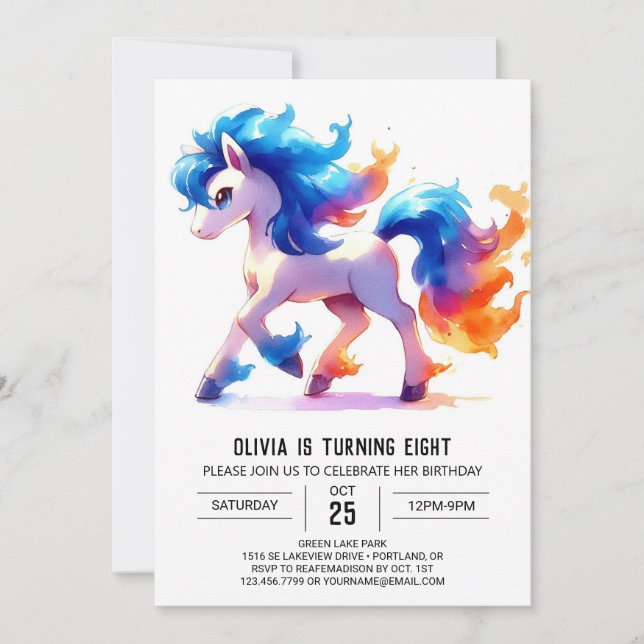 Invitación Moda Personalizado Horse Cumpleaños (Anverso)