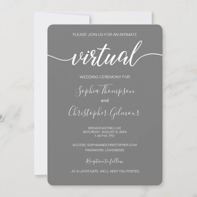 Invitación Moda Personalizado simple vivo Boda VIRTUAL Gris (Anverso)