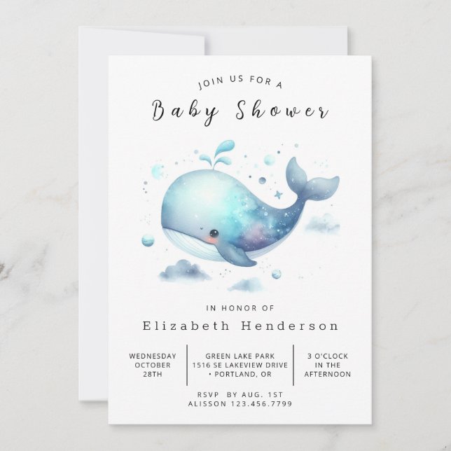 Invitación Moda Personalizado Whale Baby Shower (Anverso)