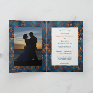Invitación Moda Personalizar Floral Azul de Cobre Boda biplid