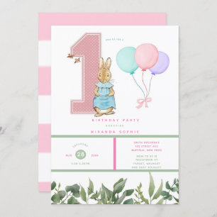 Invitación Moda Peter Rabbit Chica Primer Fiesta de cumpleaño
