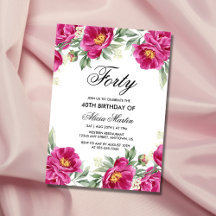 Moda Pink Peony Floral Greenery 40 cumpleaños