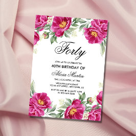 Invitación Moda Pink Peony Floral Greenery 40 cumpleaños