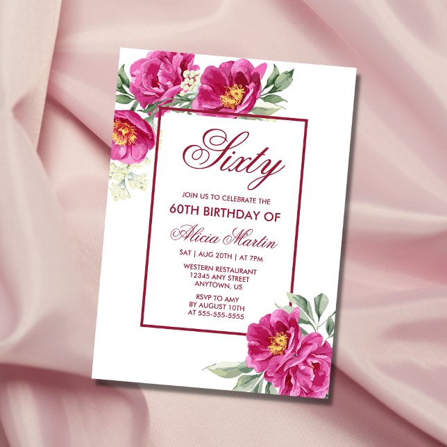 Invitación Moda Pink Peony Floral Greenery 60 cumpleaños (Subido por el creador)