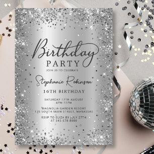 Invitación Moda Plata Purpurina Dulce Metalizado 16 Cumpleaño