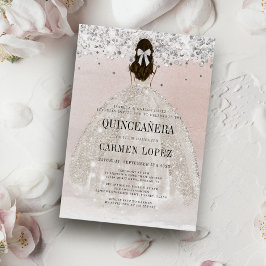 Invitación Moda Plata Purpurina Princesa Vestido Quinceanera