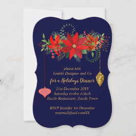 Invitación Moda Poinsettia Navidades Blue Red Gold Moderno
