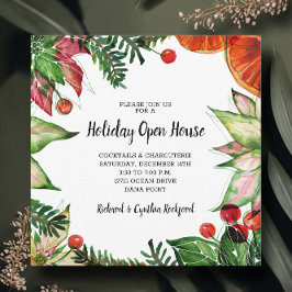 Invitación Moda Poinsettia y Naranjas Navidades