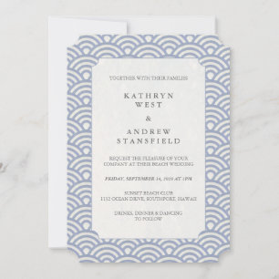 Invitación Moda Polvo Azul Estilizado Waves Beach Wedding