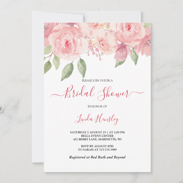 Invitación Moda presupuestaria Coral Floral Bridal Shower (Anverso)