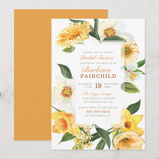 Invitación Moda Primavera Amarilla Daisies Floral Bridal Show (Anverso / Reverso)