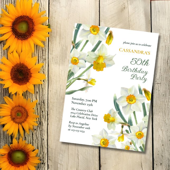 Invitación Moda Primavera Amarillo Daffodil Cumpleaños Botáni (Subido por el creador)
