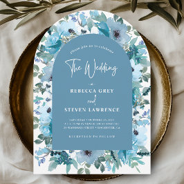 Invitación Moda primavera blanco polvoriento flores azules ar