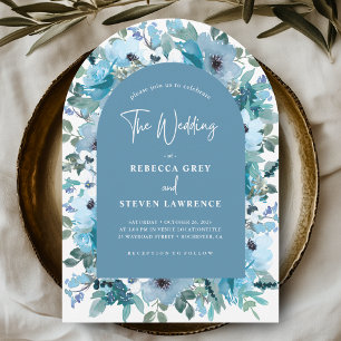 Invitación Moda primavera blanco polvoriento flores azules ar